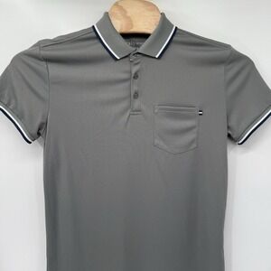 Truly Knitwear Men's Short Sleeve Solid Gray Check Medium Pocket Golf Polo Shirt